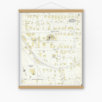 Old map wall art mockup — magnetic wood frame on white wall — Sanborn Fire Insurance Map from Woodsfield, Monroe County, Ohio (1911), Sheet #0005