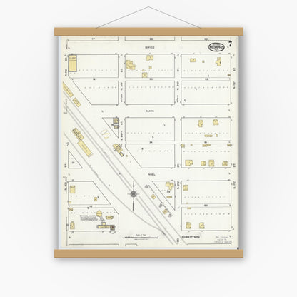 Old map wall art mockup — magnetic wood frame on white wall — Sanborn Fire Insurance Map from Memphis, Hall County, Texas (1920), Sheet #0007