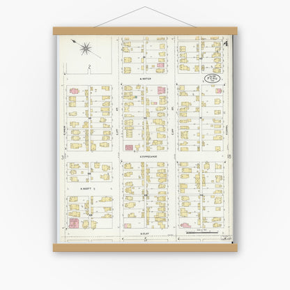 Old map wall art mockup — magnetic wood frame on white wall — Sanborn Fire Insurance Map from Peru, Miami County, Indiana (1906), Sheet #0004