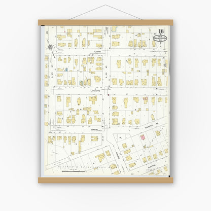 Old map wall art mockup — magnetic wood frame on white wall — Sanborn Fire Insurance Map from Grand Haven, Ottawa County, Michigan (1912), Sheet #0016