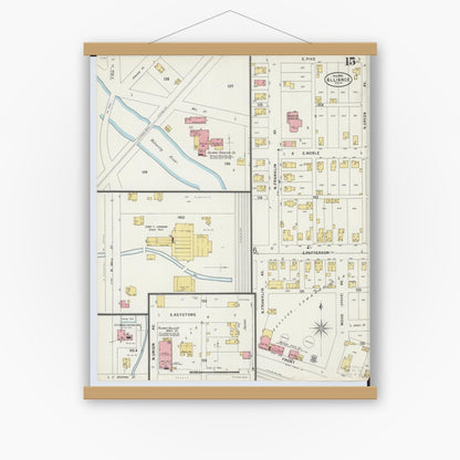 Old map wall art mockup — magnetic wood frame on white wall — Sanborn Fire Insurance Map from Alliance, Stark County, Ohio (1898), Sheet #0015