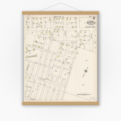 Old map wall art mockup — magnetic wood frame on white wall — Sanborn Fire Insurance Map from Sweetwater, Nolan County, Texas (1922), Sheet #0008