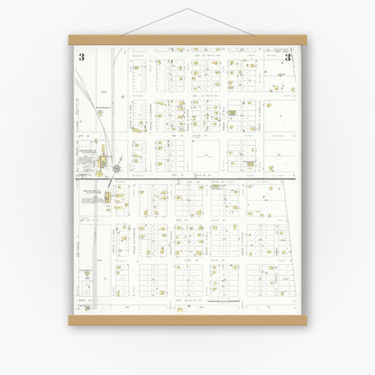Old map wall art mockup — magnetic wood frame on white wall — Sanborn Fire Insurance Map from McGregor, McLennan County, Texas (1932), Sheet #0003