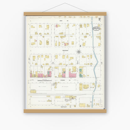 Old map wall art mockup — magnetic wood frame on white wall — Sanborn Fire Insurance Map from Windsor, Shelby County, Illinois (1907), Sheet #0002