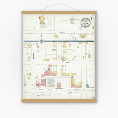 Old map wall art mockup — magnetic wood frame on white wall — Sanborn Fire Insurance Map from Paoli, Orange County, Indiana (1902) - Complete Map Set