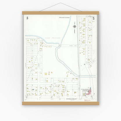 Old map wall art mockup — magnetic wood frame on white wall — Sanborn Fire Insurance Map from Waterville, Le Sueur County, Minnesota (1937), Sheet #0005