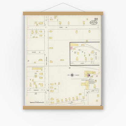 Old map wall art mockup — magnetic wood frame on white wall — Sanborn Fire Insurance Map from Cortland, Cortland County, New York (1915), Sheet #0022