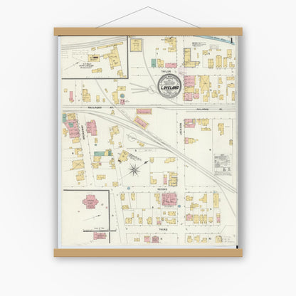 Old map wall art mockup — magnetic wood frame on white wall — Sanborn Fire Insurance Map from Loveland, Clermont, Hamilton, And Warren County, Ohio (1905) - Complete Map Set