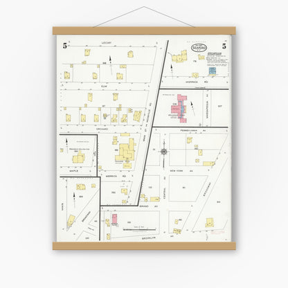 Old map wall art mockup — magnetic wood frame on white wall — Sanborn Fire Insurance Map from Seaford, Nassau County, New York (1927), Sheet #0005