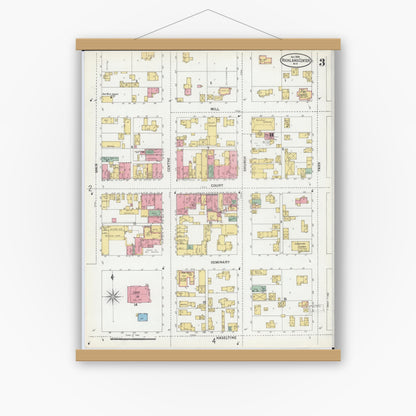 Old map wall art mockup — magnetic wood frame on white wall — Sanborn Fire Insurance Map from Richland Center, Richland County, Wisconsin (1899), Sheet #0003