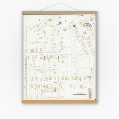 Old map wall art mockup — magnetic wood frame on white wall — Sanborn Fire Insurance Map from Collinsville, Madison County, Illinois (1907), Sheet #0008