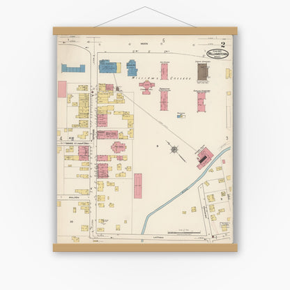 Old map wall art mockup — magnetic wood frame on white wall — Sanborn Fire Insurance Map from Williamstown, Berkshire County, Massachusetts (1922), Sheet #0002