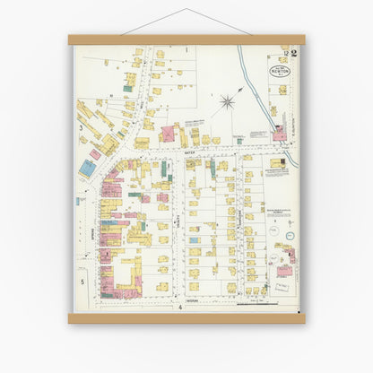 Old map wall art mockup — magnetic wood frame on white wall — Sanborn Fire Insurance Map from Newton, Sussex County, New Jersey (1903), Sheet #0002