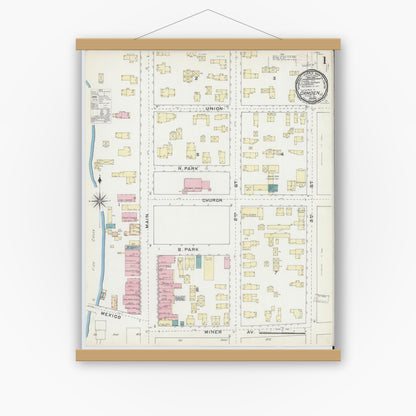 Old map wall art mockup — magnetic wood frame on white wall — Sanborn Fire Insurance Map from Camden, Oneida County, New York (1891) - Complete Map Set