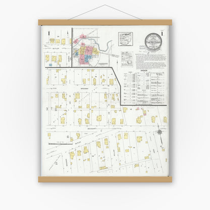 Old map wall art mockup — magnetic wood frame on white wall — Sanborn Fire Insurance Map from Fort Recovery, Mercer County, Ohio (1927), Sheet #0001