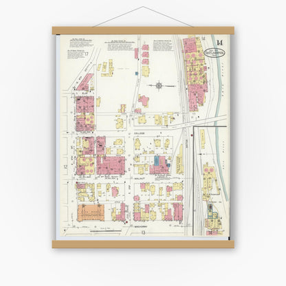 Old map wall art mockup — magnetic wood frame on white wall — Sanborn Fire Insurance Map from East Liverpool, Columbiana County, Ohio (1913), Sheet #0014