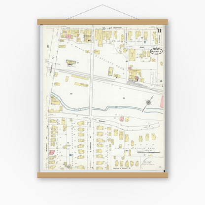 Old map wall art mockup — magnetic wood frame on white wall — Sanborn Fire Insurance Map from Norwalk, Huron County, Ohio (1911), Sheet #0011