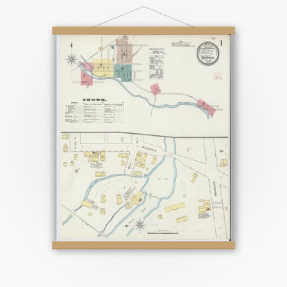 Old map wall art mockup — magnetic wood frame on white wall — Sanborn Fire Insurance Map from Akron, Erie County, New York (1894) - Complete Map Set
