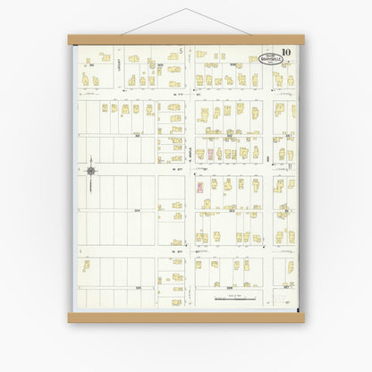 Old map wall art mockup — magnetic wood frame on white wall — Sanborn Fire Insurance Map from Marysville, Union County, Ohio (1910), Sheet #0010