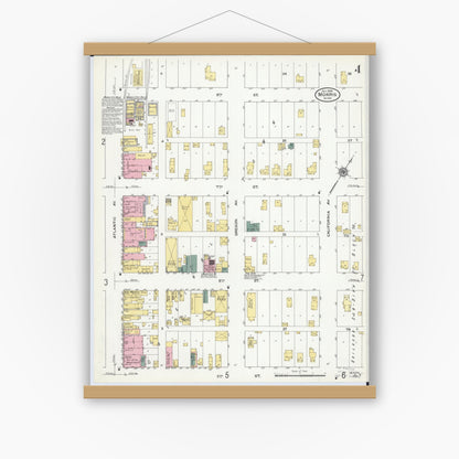 Old map wall art mockup — magnetic wood frame on white wall — Sanborn Fire Insurance Map from Morris, Stevens County, Minnesota (1909), Sheet #0004