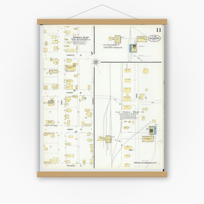 Old map wall art mockup — magnetic wood frame on white wall — Sanborn Fire Insurance Map from Houghton, Houghton County, Michigan (1908), Sheet #0011