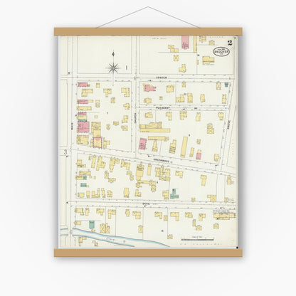 Old map wall art mockup — magnetic wood frame on white wall — Sanborn Fire Insurance Map from Andover, Allegany County, New York (1898), Sheet #0002