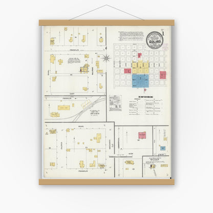 Old map wall art mockup — magnetic wood frame on white wall — Sanborn Fire Insurance Map from Goliad, Goliad County, Texas (1906) - Complete Map Set