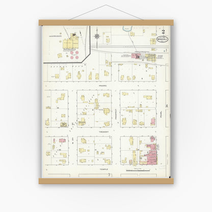 Old map wall art mockup — magnetic wood frame on white wall — Sanborn Fire Insurance Map from Waverly, Morgan County, Illinois (1914), Sheet #0002