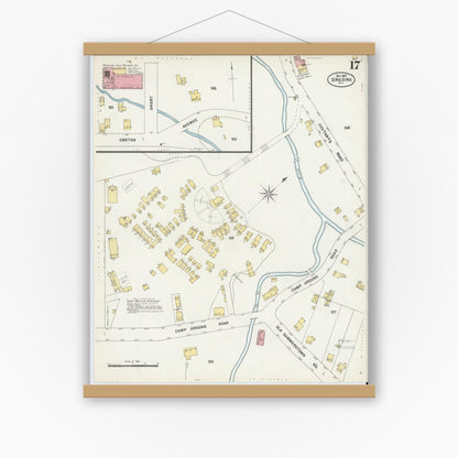 Old map wall art mockup — magnetic wood frame on white wall — Sanborn Fire Insurance Map from Sing Sing, Westchester County, New York (1897), Sheet #0017