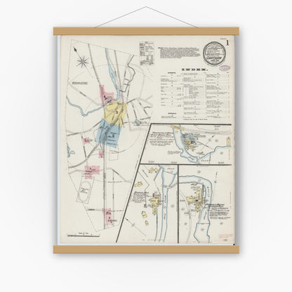 Old map wall art mockup — magnetic wood frame on white wall — Sanborn Fire Insurance Map from Chatham, Columbia County, New York (1886) - Complete Map Set