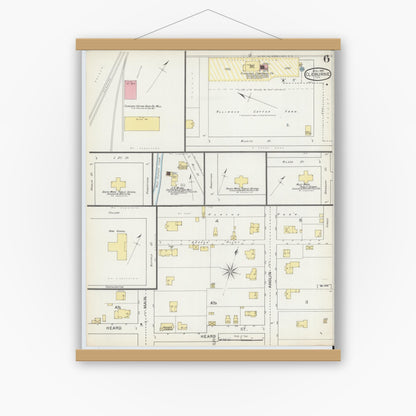 Old map wall art mockup — magnetic wood frame on white wall — Sanborn Fire Insurance Map from Cleburne, Johnson County, Texas (1893), Sheet #0006