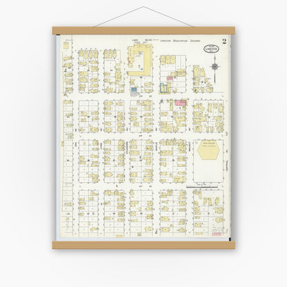 Old map wall art mockup — magnetic wood frame on white wall — Sanborn Fire Insurance Map from Lakeside, Ottawa County, Ohio (1910), Sheet #0002