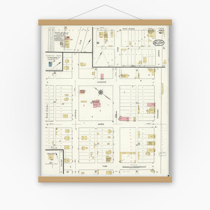 Old map wall art mockup — magnetic wood frame on white wall — Sanborn Fire Insurance Map from Dalhart, Dallam And Hartley County, Texas (1920), Sheet #0002