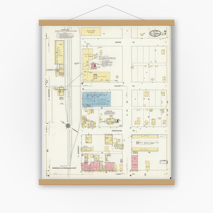 Old map wall art mockup — magnetic wood frame on white wall — Sanborn Fire Insurance Map from El Campo, Wharton County, Texas (1912), Sheet #0007