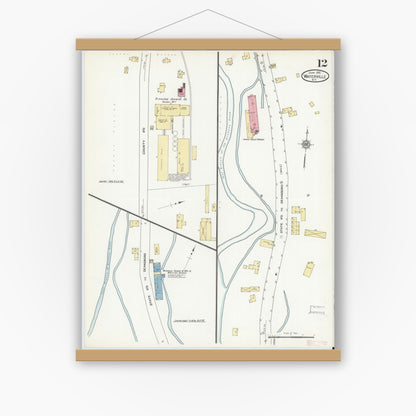Old map wall art mockup — magnetic wood frame on white wall — Sanborn Fire Insurance Map from Waterville, Oneida County, New York (1912), Sheet #0012