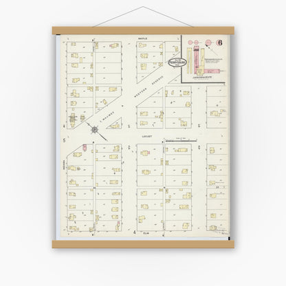 Old map wall art mockup — magnetic wood frame on white wall — Sanborn Fire Insurance Map from Perrysburg, Wood County, Ohio (1914), Sheet #0006