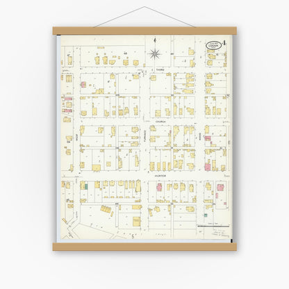 Old map wall art mockup — magnetic wood frame on white wall — Sanborn Fire Insurance Map from Logan, Hocking County, Ohio (1907), Sheet #0004