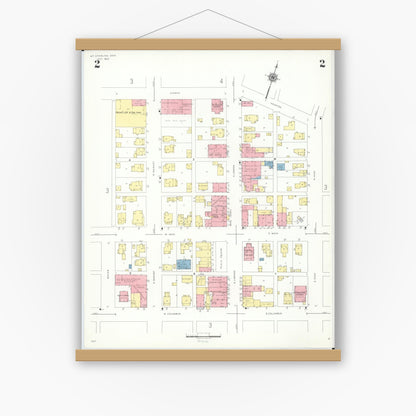 Old map wall art mockup — magnetic wood frame on white wall — Sanborn Fire Insurance Map from Mount Sterling, Madison County, Ohio (1940), Sheet #0002