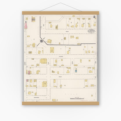 Old map wall art mockup — magnetic wood frame on white wall — Sanborn Fire Insurance Map from Lockeford, San Joaquin County, California (1912), Sheet #0002
