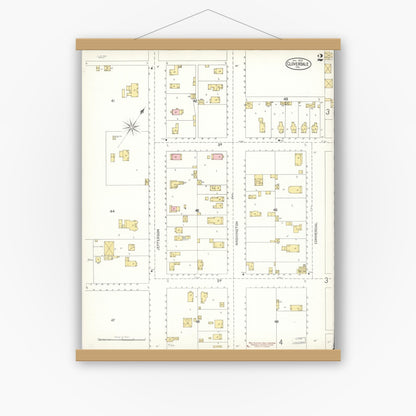 Old map wall art mockup — magnetic wood frame on white wall — Sanborn Fire Insurance Map from Cloverdale, Sonoma County, California (1905), Sheet #0002