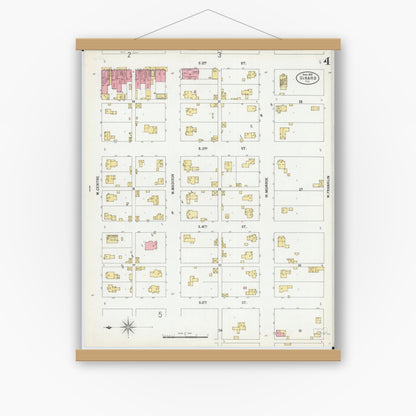 Old map wall art mockup — magnetic wood frame on white wall — Sanborn Fire Insurance Map from Girard, Macoupin County, Illinois (1900), Sheet #0004