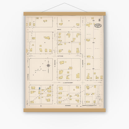 Old map wall art mockup — magnetic wood frame on white wall — Sanborn Fire Insurance Map from Sparta, Monroe County, Wisconsin (1922), Sheet #0003