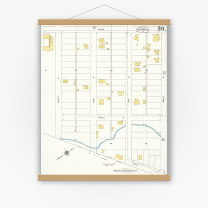 Old map wall art mockup — magnetic wood frame on white wall — Sanborn Fire Insurance Map from Burlingame, San Mateo County, California (1921), Sheet #0036