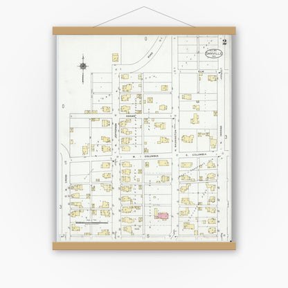 Old map wall art mockup — magnetic wood frame on white wall — Sanborn Fire Insurance Map from Danville, Hendricks County, Indiana (1920), Sheet #0002