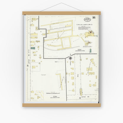 Old map wall art mockup — magnetic wood frame on white wall — Sanborn Fire Insurance Map from Antigo, Langlade County, Wisconsin (1909), Sheet #0016