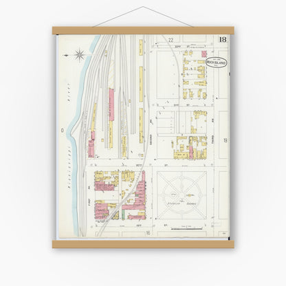 Old map wall art mockup — magnetic wood frame on white wall — Sanborn Fire Insurance Map from Rock Island, Rock Island County, Illinois (1898), Sheet #0018