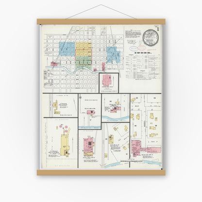 Old map wall art mockup — magnetic wood frame on white wall — Sanborn Fire Insurance Map from Pontiac, Livingston County, Illinois (1897) - Complete Map Set