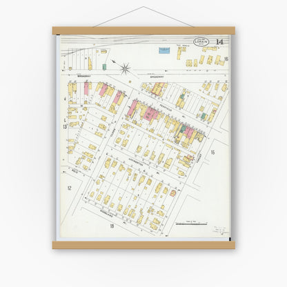 Old map wall art mockup — magnetic wood frame on white wall — Sanborn Fire Insurance Map from Lorain, Lorain County, Ohio (1905), Sheet #0014