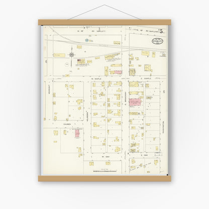 Old map wall art mockup — magnetic wood frame on white wall — Sanborn Fire Insurance Map from Stanley, Chippewa County, Wisconsin (1912), Sheet #0005