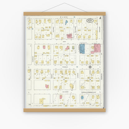 Old map wall art mockup — magnetic wood frame on white wall — Sanborn Fire Insurance Map from Berne, Adams County, Indiana (1919), Sheet #0004
